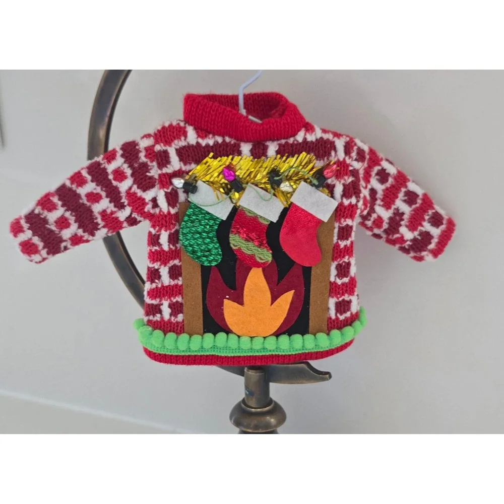 New Kurt Adler Miniature Red Knit Ugly Christmas Sweater Ornament Stockings